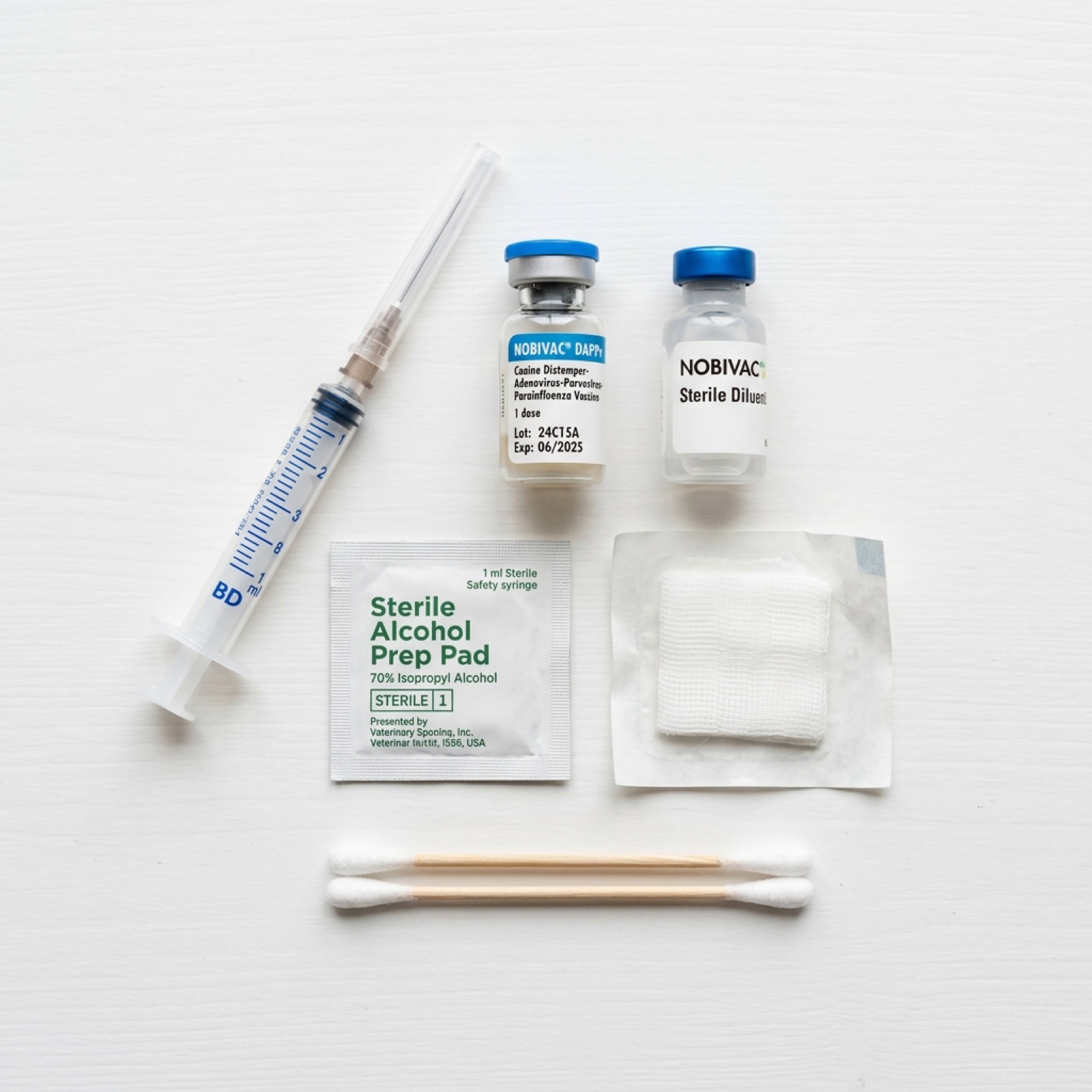 Vaccine supplies laid out on a table
